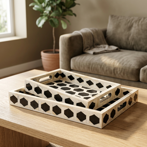 Juego de bandejas nido con incrustaciones de hueso, pequeñas y grandes, de lujo, hechas a mano, ecológicas, aptas para lavavajillas y microondas, con acabado pulido, decorativas - Product Image 1