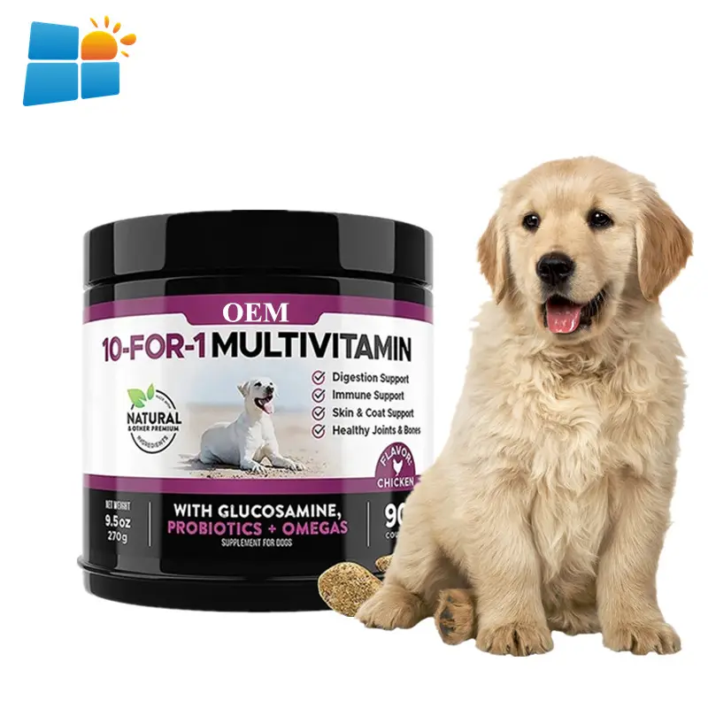 Oem/ODM/OBM 10 trong 1 hàng ngày Multivitamin Dog nhai với Glucosamine Probiotics và Omega dầu cá cho vật nuôi miễn dịch và sức khỏe