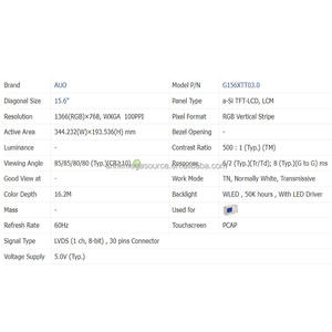 G156XTT03.0ใหม่15.6นิ้ว g156xtt03.0แสดงผล LCD ขนาด1366*768 - Product Image 2