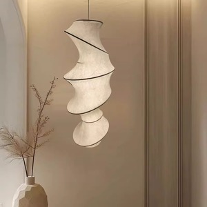 Lustre en soie japonaise Wabi Sabi E27 blanc, longue suspension pour chambre, salon, salle de thé, comptoir de bar 60 80 100 120 150cm - Product Image 1
