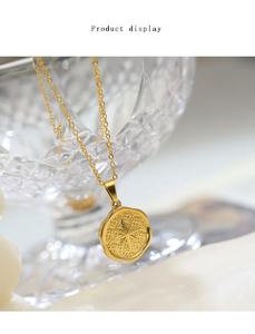 Pvd 18k गोल्ड प्लेटेड स्टेनलेस स्टील क्रॉस लिंक केबल चेन आठ-नुकीले स्टार सिक्का डिस्क पेलेंट नेकलेस गैर तिरनिश गहने - Product Image 2