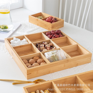 Bamboo Snack Box With Compartments For Dried Fruits Candies And Nuts Rectangle Multifunctional <b>Storage</b> <b>Tray</b> - Product Image 3