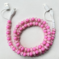 Câble de charge USB Type C 4 en 1 avec perles en forme de cœur rose, câble de transfert de données, cadeau mignon et tendance