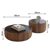 Meja Kopi Bundar Kayu Solid Mewah Modern GEDO dengan Penyimpanan untuk Perabot Ruang Tamu