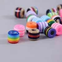 100 Pezzi Perline in Resina Colorate 11x10mm con Foro da 6mm, Motivo a Strisce Arcobaleno per Dreadlocks, Clip per Capelli, Extension per Trecce
