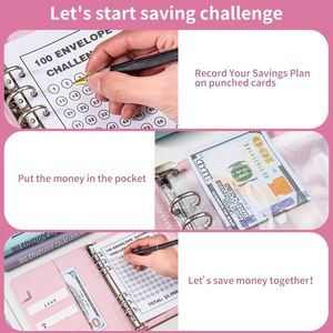 Wholesale Loose Leaf Pu Leather 6 <b>Ring</b> Planner 100 Envelope Savings Challenge A5 Budget <b>Binder</b> - Product Image 3