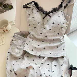 <span class=keywords><strong>Pijama</strong></span> de encaje con almohadilla en el pecho Traje de eslinga dulce de verano para mujer Ropa exterior de algodón - Product Image 5