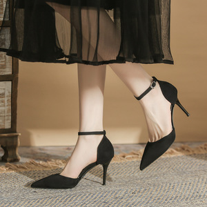 6692C Zapatos de tacón de aguja con punta en gamuza y correa en el tobillo, zapatos de oficina de tacón alto para mujer - Product Image 3