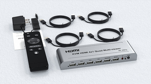 Commutateur KVM 4x1 multi-vue quadruple 4K 30Hz en aluminium avec contrôle IR pour la surveillance et les conférences - Product Image 2