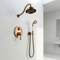 Système de douche encastré HONGDEC en laiton antique, mitigeur chaud/froid à deux poignées, ensemble de douche à main en céramique blanche pour salle de bain