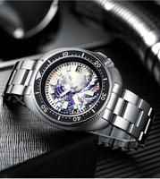 Montres de plongée analogiques en acier inoxydable 200M sans marque avec logo personnalisé OEM, montres de plongée automatiques pour hommes Kanagawa Wave Surf NH35
