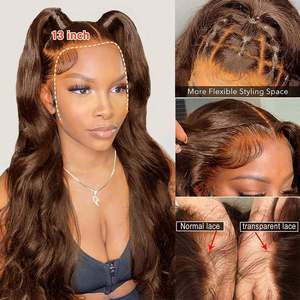 Raw Malaysian Remy <strong>Wig</strong> 13*4 Transparent <strong>HD</strong> Lace Frontal Chocolate Brown Body Wave Glueless Lace Front Human Hair <strong>Wigs</strong> <strong>Vendor</strong> - Product Image 4