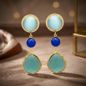 Boucles d'oreilles pendantes en pierres précieuses bleues et vertes, plaquées or, en argent, en forme de goutte, bijoux ethniques de fiançailles pour femmes, vente en gros - Product Image 3