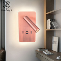 Lampe murale LED minimaliste avec port de charge USB Type-C, double lumière 3W+6W, 350 °   Applique murale rotative en aluminium et fer pour chambre à coucher