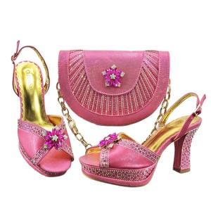 Sandales à talons hauts pour femmes, ensemble de chaussures et sacs de commerce extérieur, avec talons ornés de diamants, collection dîner demi-lune - Product Image 5