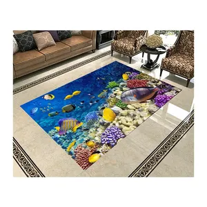 Adesivo de arte 3d para piscina, arte de piso pvc, fantasia, vida marinha, costa profunda, azul, luz piso, mural para natação, decalque