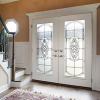 Porte en bois moderne industrielle à double ouverture, étanche, avec verre, couleur et taille personnalisables – Manuelle, intérieure/extérieure, pour salon