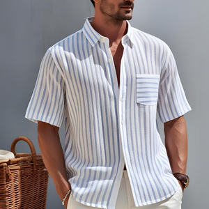 Produttore <span class=keywords><strong>a</strong></span> buon mercato da <span class=keywords><strong>uomo</strong></span> camicie formali <span class=keywords><strong>a</strong></span> <span class=keywords><strong>righe</strong></span> manica corta <span class=keywords><strong>lino</strong></span>/cotone abbottonatura t-shirt di <span class=keywords><strong>lino</strong></span> all'ingrosso - Product Image 4