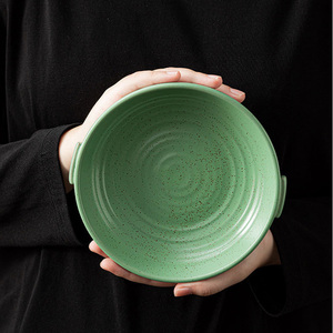 <span class=keywords><strong>Assiette</strong></span> de service et de mélange moderne en céramique, design japonais, avec deux poignées, pour cuisine, aliments, fruits et salades, disponible en blanc, vert, noir et or. - Product Image 6