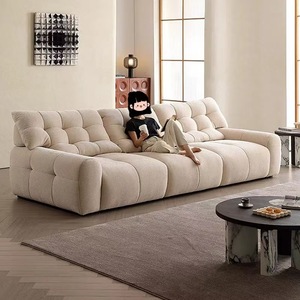 Modern Boucle Fabric Sectional <b>Sofa</b> With Tufted Back And Padded Arms For Living Room - Product Image 1