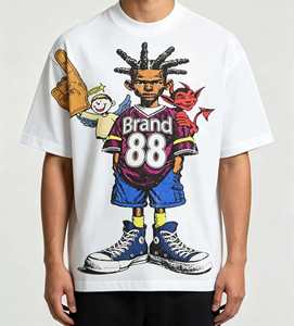 T-Shirt Grafica Streetwear Y2K per Uomo, Stampa Cartoon Urbana Anni '90, Maglietta Oversize in Cotone Pesante, Hip Hop Angelo <span class=keywords><strong>e</strong></span> Diavolo 88 Bianco - Product Image 3