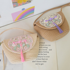 Chinese Style Straw Woven Bag Women Bohemian Shoulder Bag With Embroidery Tassel Summer Beach Handbag Horizontal <b>Square</b> Shape - Product Image 2