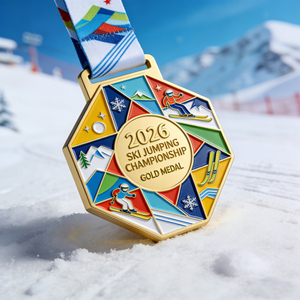 Medalla Deportiva de Alta Calidad en Aleación de Zinc Fundido a Presión con Diseño de Bola en Relieve 3D para Competiciones de Esquí con Cinta - Product Image 1