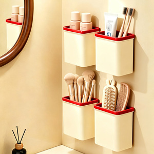 <b>Wall</b> <b>Mounted</b> Storage Box Off White Red Cosmetic Organizer For Bathroom Toilet Makeup Brush Comb <b>Toothbrush</b> <b>Holder</b> - Product Image 2