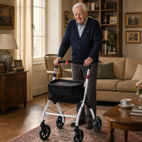 Déambulateur d'intérieur pliable avec 4 roues antidérapantes en PVC, plateau et grand sac de rangement, capacité 108 kg, 6 niveaux, certifié CE UKCA ISO