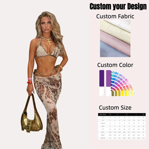 Traje de baño de 3 piezas para mujer con Vestido de <span class=keywords><strong>playa</strong></span> para cubrir Conjunto de Bikini retro Traje de baño de tres piezas con logotipo personalizado para cubrir Traje de baño - Product Image 1