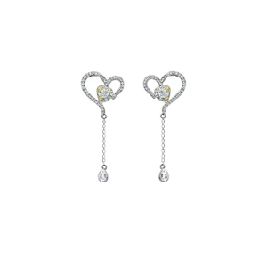Orecchini Pendenti in Cristallo Taglio Cuore Bianco Champagne, Montatura in Argento 925, Gioielli Romantici da Sposa per Donne - Product Image 1