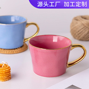 <b>Ceramic</b> Mug Solid Color Gold Rim Coffee Mug Gift <b>Cup</b> Customizable - Product Image 5