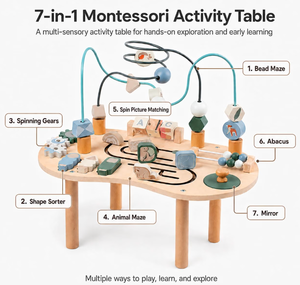 Table d'activités <span class=keywords><strong>en</strong></span> <span class=keywords><strong>bois</strong></span> <span class=keywords><strong>pour</strong></span> tout-petits, table sensorielle Montessori 7-<span class=keywords><strong>en</strong></span>-1, centre d'activités <span class=keywords><strong>pour</strong></span> bébé - Product Image 4