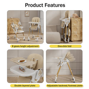 Nouvelle chaise haute pour bébé 3 en 1 pliable en un clic, 8 vitesses de réglage de la hauteur et du dossier/repose-pieds/assiette - Product Image 3