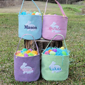 批发个性化刺绣复活节篮时尚豹纹花朵格纹兔子图案复活节篮 - Product Image 2