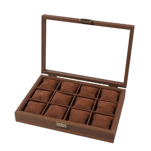 Caja de madera para relojes con tapa de cristal, forma rectangular integrada para exhibir y guardar relojes - Product Image 5