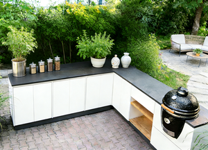 Cuisine extérieure personnalisée en acier inoxydable noir avec <span class=keywords><strong>réfrigérateur</strong></span> intégré et barbecue - Product Image 2