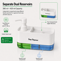 Distributeur de savon pour vaisselle et mains 2 en 1 avec support pour éponge, double réservoir, pompe à pression pour évier de cuisine, comptoir, 800 ml