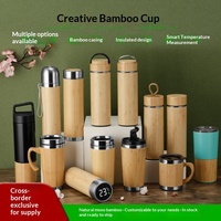 Botol Termal Bambu untuk Air, Termos Stainless Steel untuk Teh Kopi, Flask Vakum, Termos Terisolasi, Mug Perjalanan