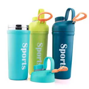 Patentli ürün su şişeleri egzersiz yalıtımlı seyahat spor logosu özel Metal mat paslanmaz çelik büyük Shaker spor salonu su şişesi