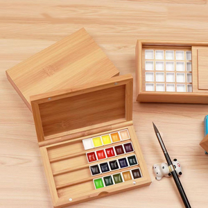 <span class=keywords><strong>Palette</strong></span> de <span class=keywords><strong>peinture</strong></span> de voyage en bambou-Boîte de rangement de couleur rectangulaire multifonctionnelle pour artiste/étudiant (conception portable) - Product Image 5