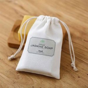 Bolsa de Regalo de Muselina de Algodón Orgánico Beige Personalizada con Cordón para Jabón, para Promoción y Protección Contra el Polvo - Product Image 3