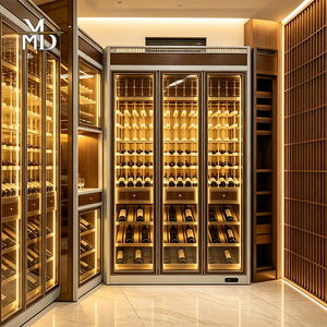 Armoire à vin moderne en acier inoxydable, vitrine à vin avec étagères inclinées et portes vitrées OEM/ODM - Product Image 1