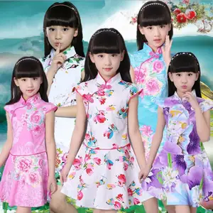 New Arrival Children Stand collar Dresses Girls ethnic style Cheongsam Kids Cotton Traditional Chinese Garments