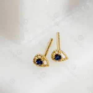 Gemnel Femininity Blue Sapphire Delicate Water Drop Studs 925 Silver Design Earrings