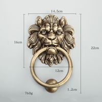 Poignée de battant de porte en laiton massif tête de lion, poignée décorative pour portail animalier, poignée de porte d'entrée robuste, quincaillerie silhouette de lion