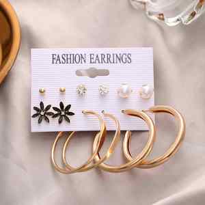 Crystal Flower Zinc Alloy Trendy Luxury 18K Gold Plated <b>Large</b> <b>Hoop</b> Set Unisex Earrings for Wedding Anniversary - Product Image 6