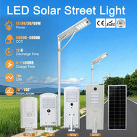 Lámpara Solar LED para Carreteras de 15W, 30W, 50W, 80W, 5000K-6000K, IP65, Integrada, Todo en Uno, para Exteriores