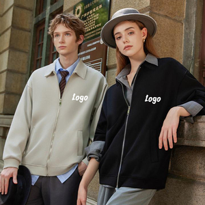 Custom Lapel Collar Zip Up Sweat <b>Jacket</b> OEM ODM Blank Full Zipper Sweatshirt With Side Pockets - Product Image 2