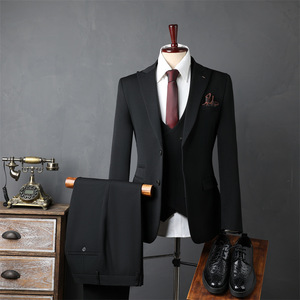 Vestido Formal de <span class=keywords><strong>Novio</strong></span> para Hombre, Traje de Dos Botones Ajustado con Doble Abertura, Prenda Plana DE UNA Sola Botonadura, Color Puro, Tres Piezas - Product Image 1